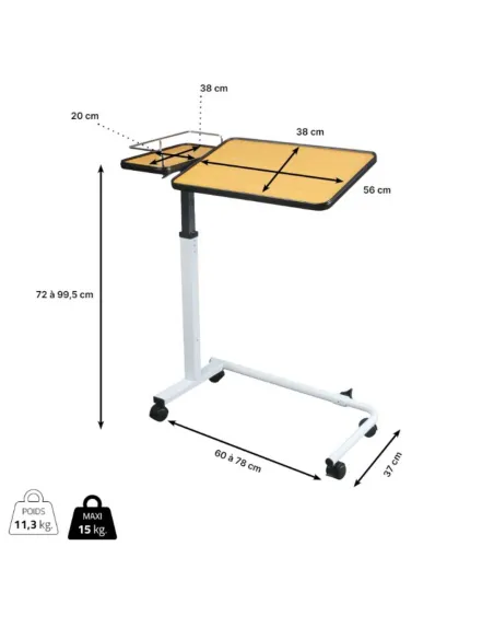 Mesa Auxiliar de Cama o Silla  CORFU EVOLUTION 2 Bandejas y Base Regulable