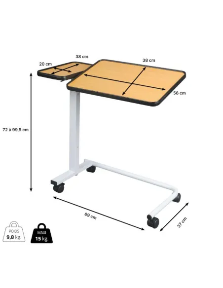Mesa Auxiliar de Cama o Silla  CORFU de 2 Bandejas con Fácil Elevación
