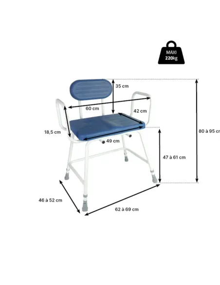 Silla para Ducha Comfort XXL Regulable en Altura Hasta 220 Kg