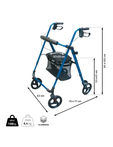 Andador de Aluminio NEO FASHION con asiento regulable en altura