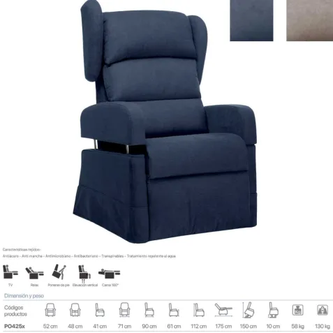 Sillón Elevador Cama Relax MYRTHO Class · Reposabrazos...