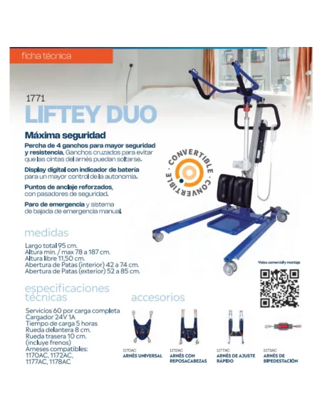 Grúa DUO LIFTEY de Traslado Convertible en Grúa de Bipedestación