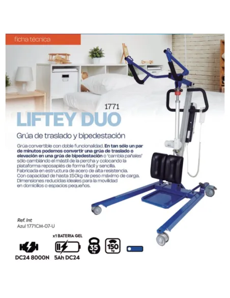 Grúa DUO LIFTEY de Traslado Convertible en Grúa de Bipedestación