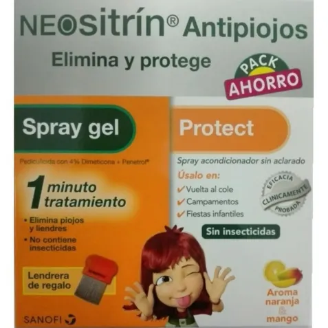 Neositrin Antipiojos Spray Gel  60 ml + Spray Protect Acondicionador 100 ml + Lendrera