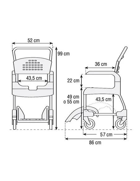 Silla de Ducha y Wc CLEAN Etac Regulable en Altura y Frenos en 4 Ruedas