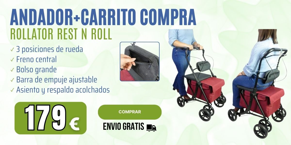 Andador Rollator con carrito de compra Rest N Roll
