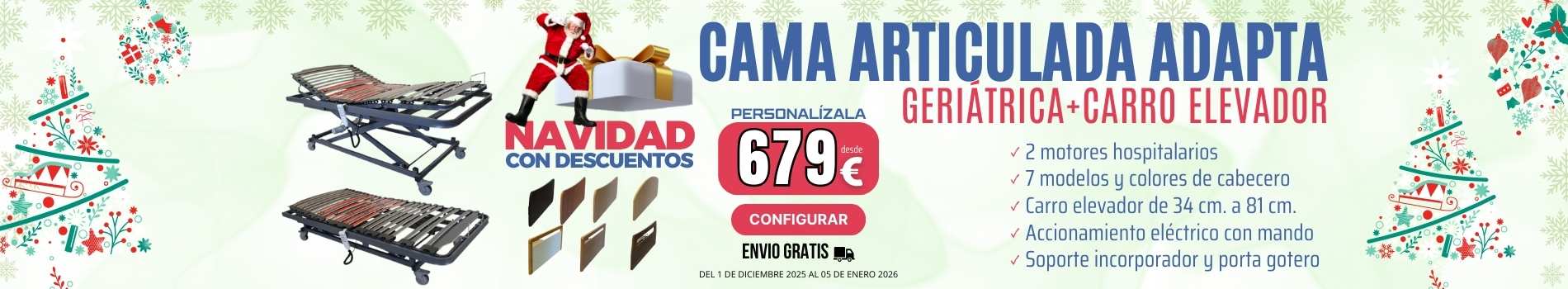 Cama Articulada ADAPTA Geri&aacute;trica con Carro Elevador en Ortopedia Online OrtopediaenCasa