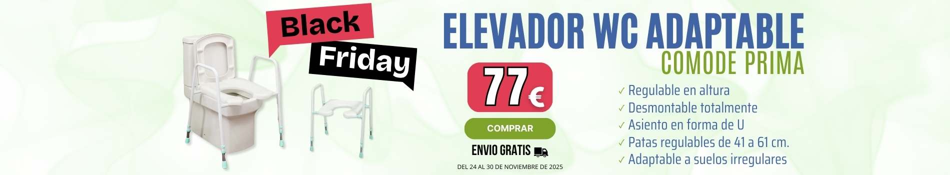 Elevador WC COMODE PRIMA. Elevador Adaptable a cualquier tipo de WC