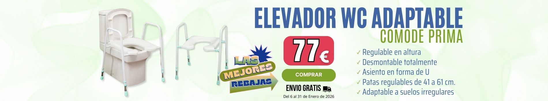 Elevador WC COMODE PRIMA. Elevador Adaptable a cualquier tipo de WC